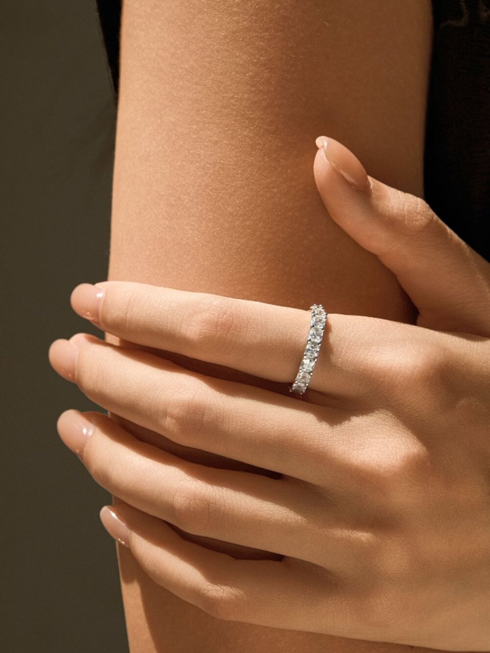 Reversible Sterling Silver Eternity Ring, Round and Princess Cut